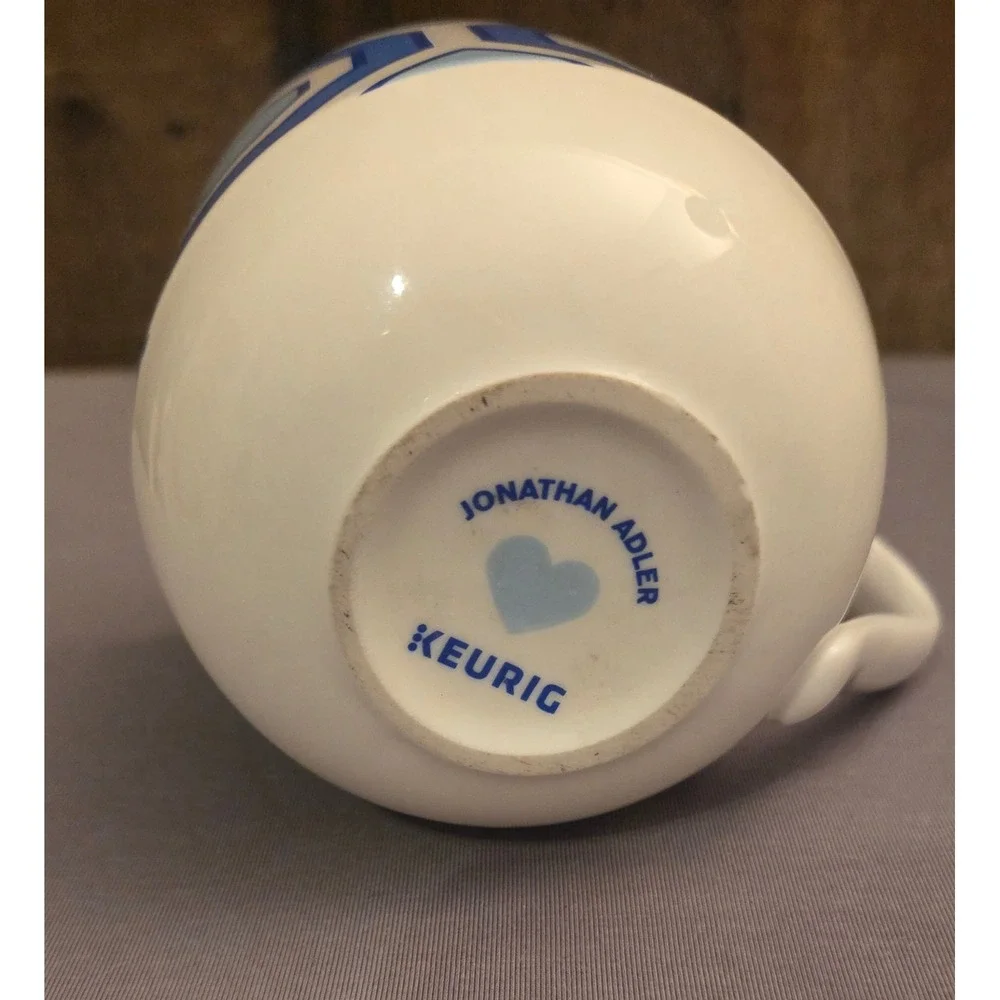 Jonathan Adler Keurig Coffee Mug Blue White Geometric Octagon  C